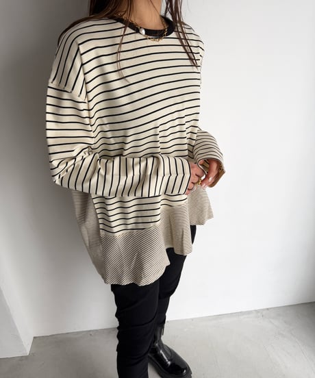 【即納】border flare long tee