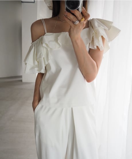 4way ruffle cami tops / white