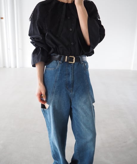 【即納】romantic lace collar blouse / black