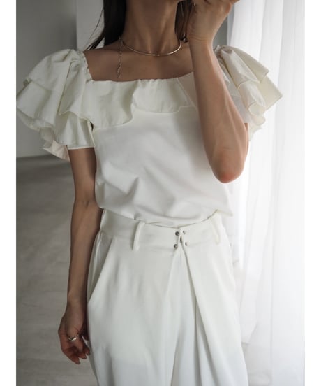 4way ruffle cami tops / white