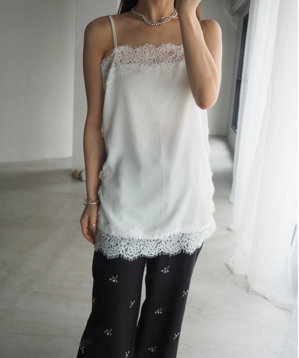 即納】side lace camisole / white | herin