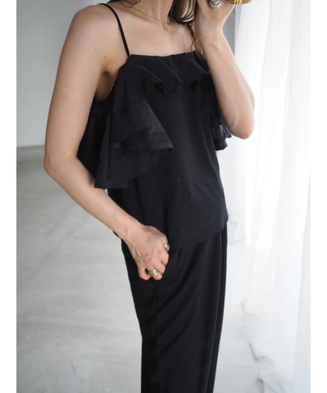 4way ruffle cami tops / black