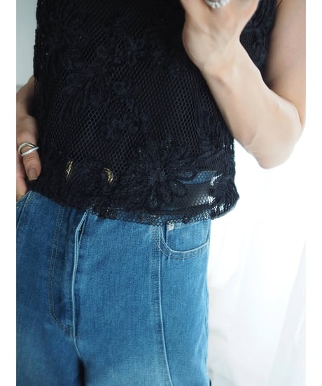 【即納】mole embroidery mesh tank / black