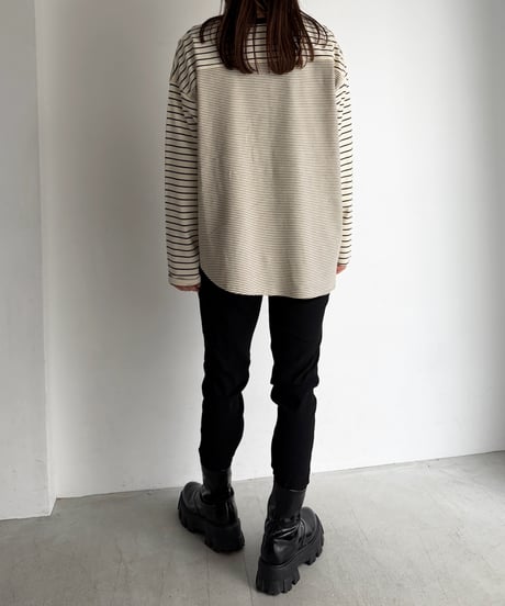 【即納】border flare long tee