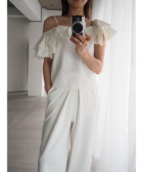 4way ruffle cami tops / white