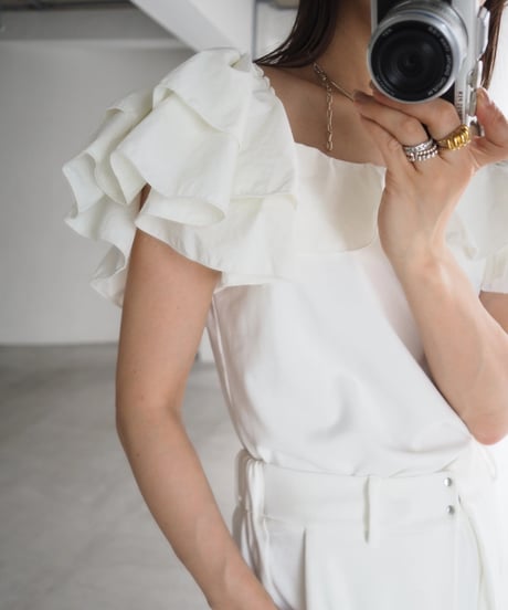 4way ruffle cami tops / white