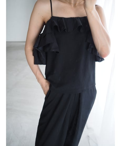 4way ruffle cami tops / black