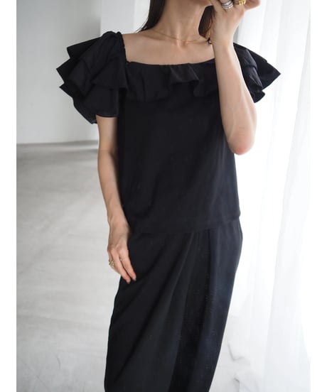 4way ruffle cami tops / black