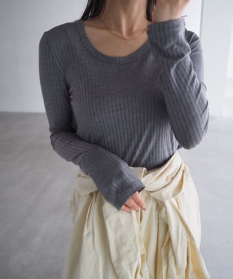 【即納】yawayawa U rib tops / gray