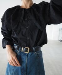 【即納】romantic lace collar blouse / black