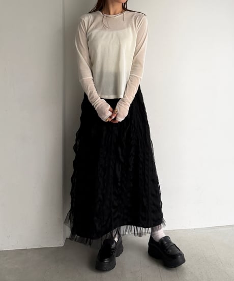 【即納】tulle wave washer skirt / black