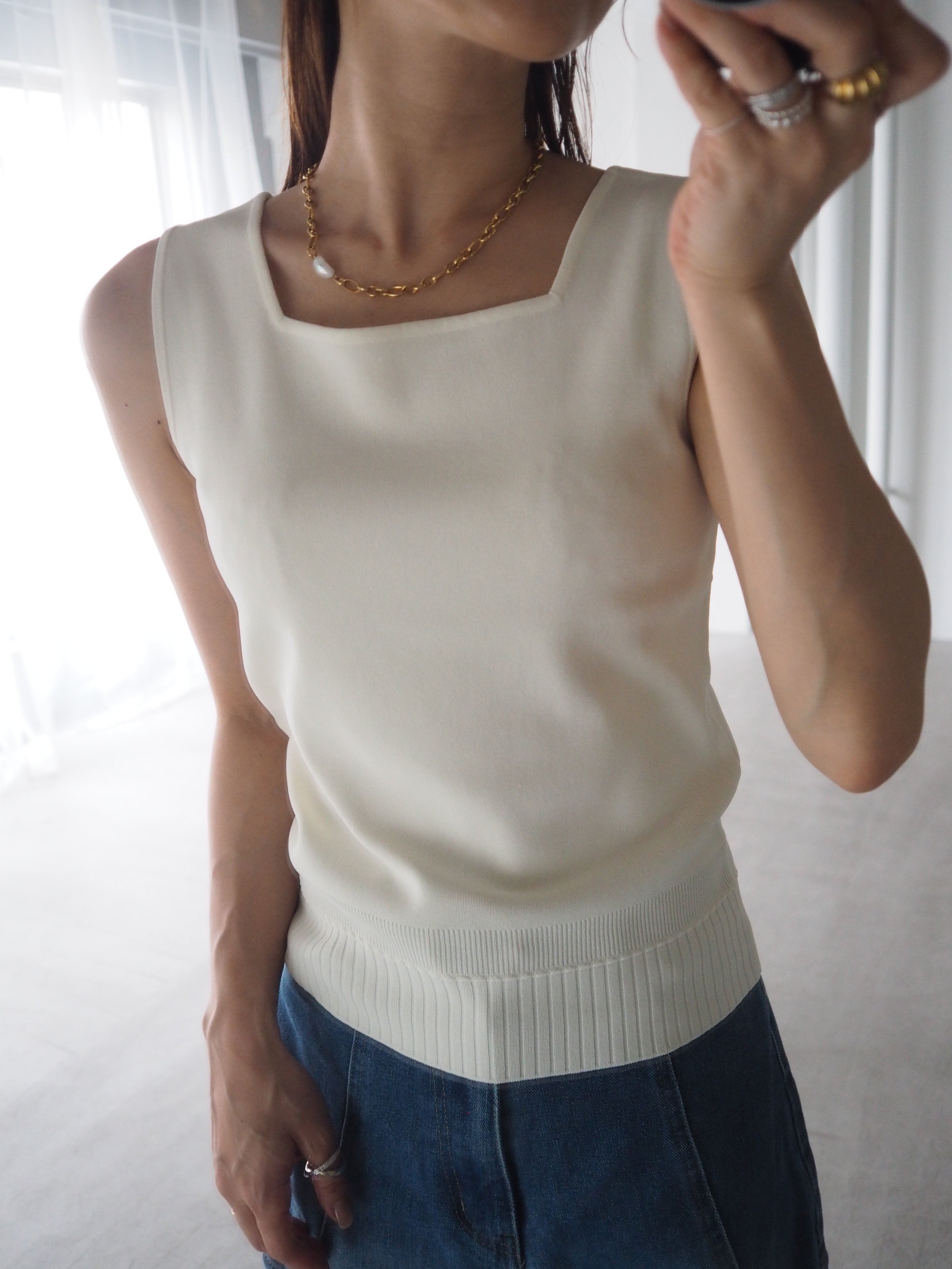 即納】daily square knit tank / off | herin