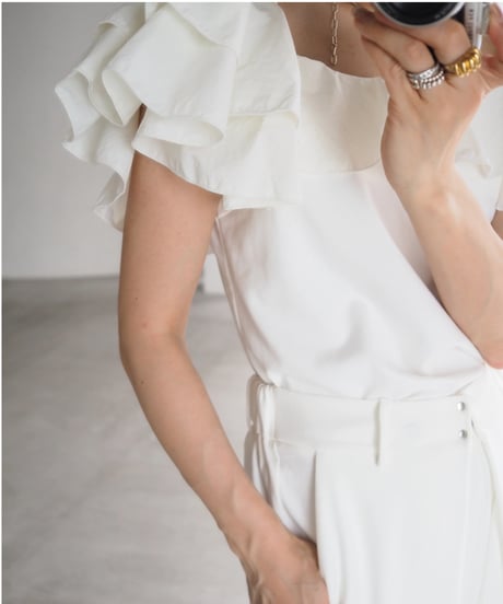 4way ruffle cami tops / white
