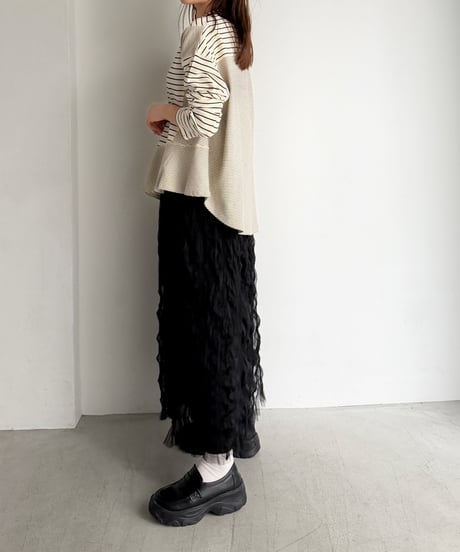 【即納】border flare long tee