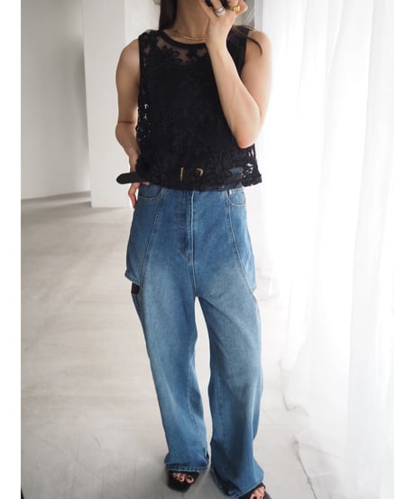 【即納】mole embroidery mesh tank / black