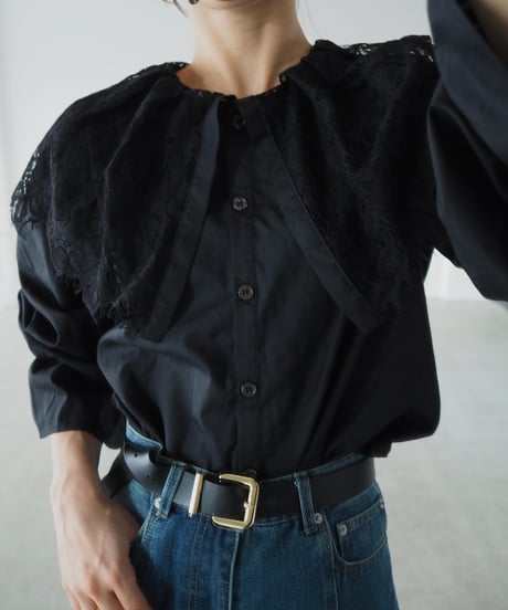 【即納】romantic lace collar blouse / black
