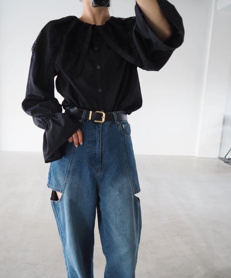 【即納】romantic lace collar blouse / black