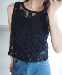 mole embroidery mesh tank / black