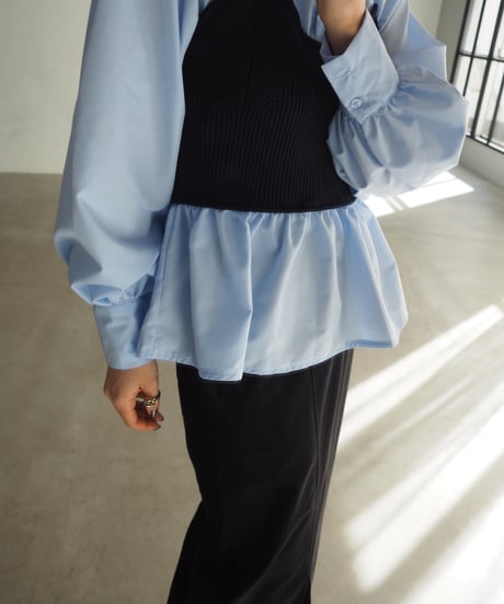 【即納】bustier knit peplum docking shirt