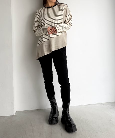 【即納】border flare long tee