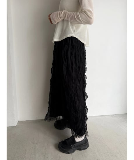 【即納】tulle wave washer skirt / black