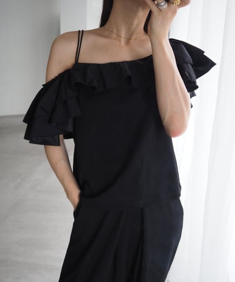 4way ruffle cami tops / black