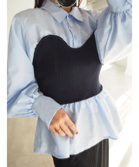 【即納】bustier knit peplum docking shirt