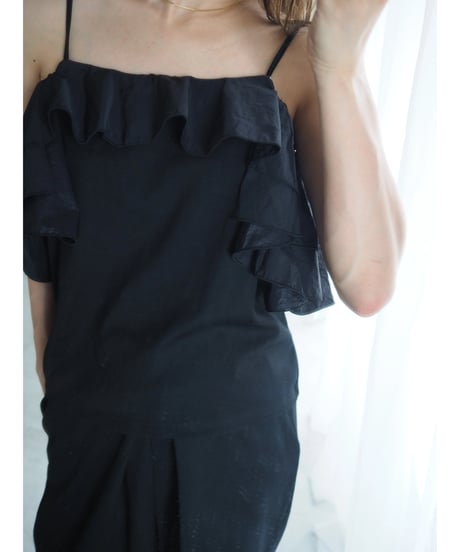 4way ruffle cami tops / black
