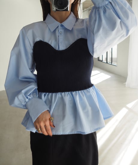 【即納】bustier knit peplum docking shirt