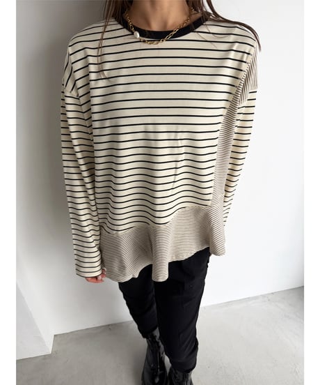 【即納】border flare long tee