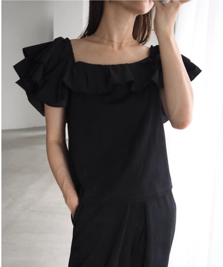 4way ruffle cami tops / black