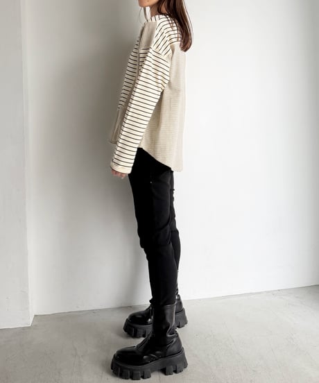 【即納】border flare long tee