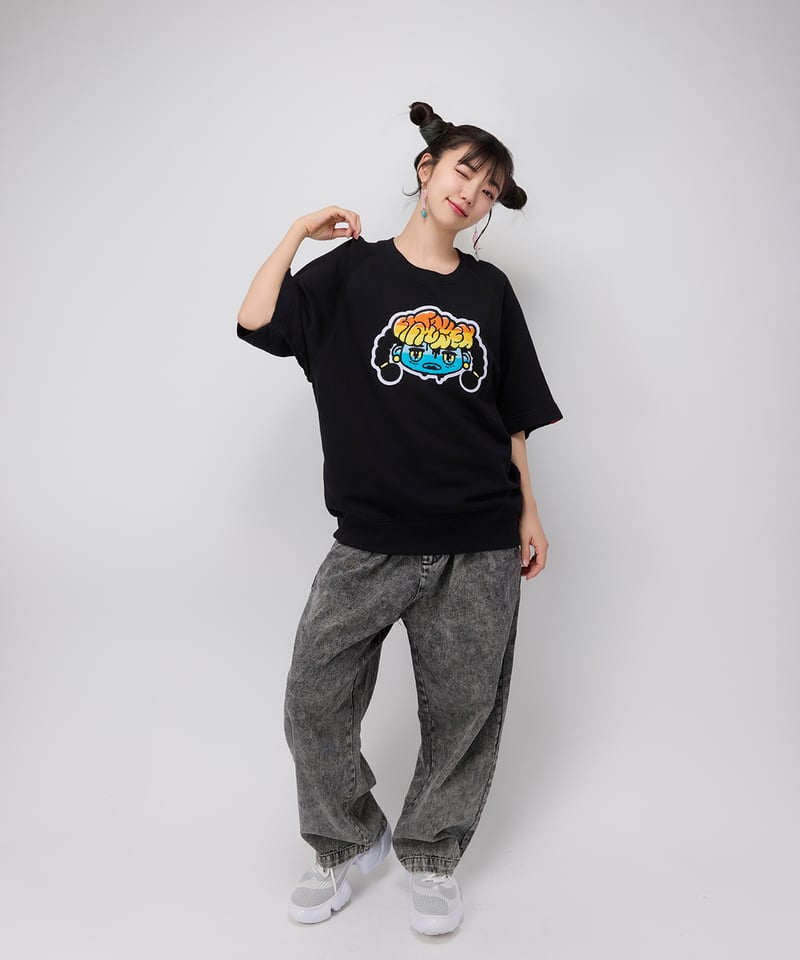 Hatsunex サガラ刺繍ライトオンススウェットTシャツ(ブラック Hatsunex サガラ刺繍ライトオンススウェットTシャツ(ブラック