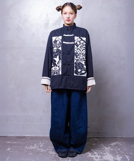 Hatsunex meets Meri Maeno "Greatful Flowers" China Shirts（Black）