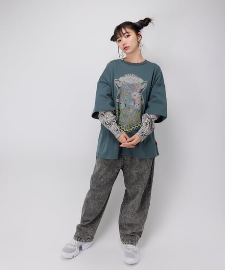 Hatsunex meets Apsu Shusei “Hatsune” フェイクレイヤードTシャツ（翠緑）