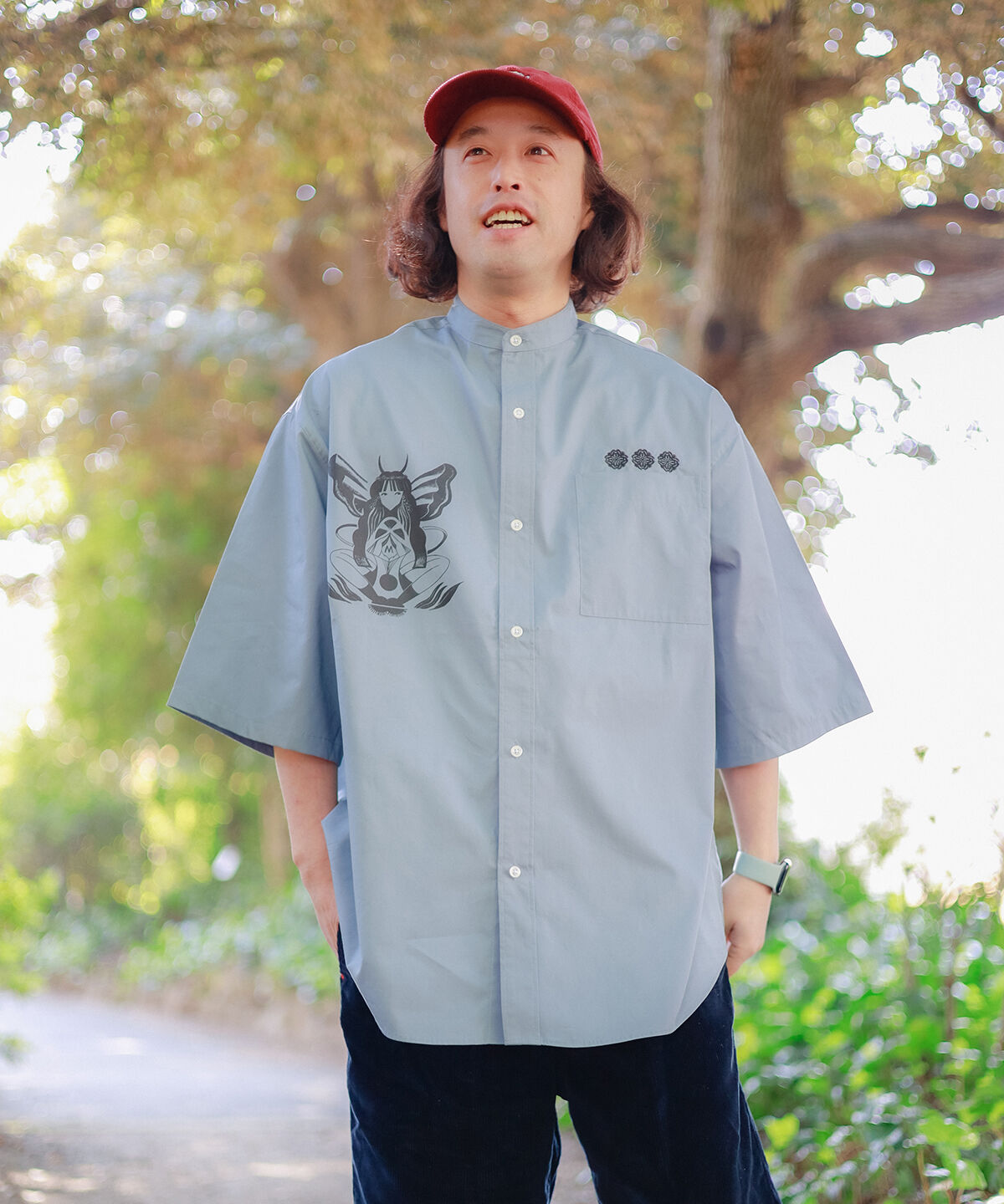 SKULL PANDA刺繍 オーバーサイズシャツ