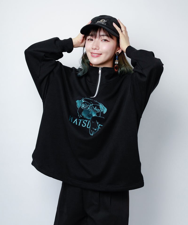 Hatsunex バイカラーKOHADA Zipプルオーバー(ブラック×グリーン Hatsunex バイカラーKOHADA Zipプルオーバー(ブラック×グリーン
