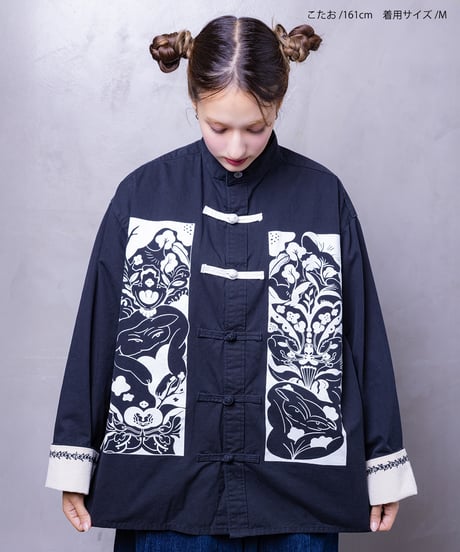 Hatsunex meets Meri Maeno "Greatful Flowers" China Shirts（Black）