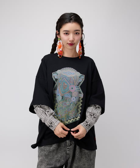 Hatsunex meets Apsu Shusei “Hatsune” フェイクレイヤードTシャツ（漆黒）