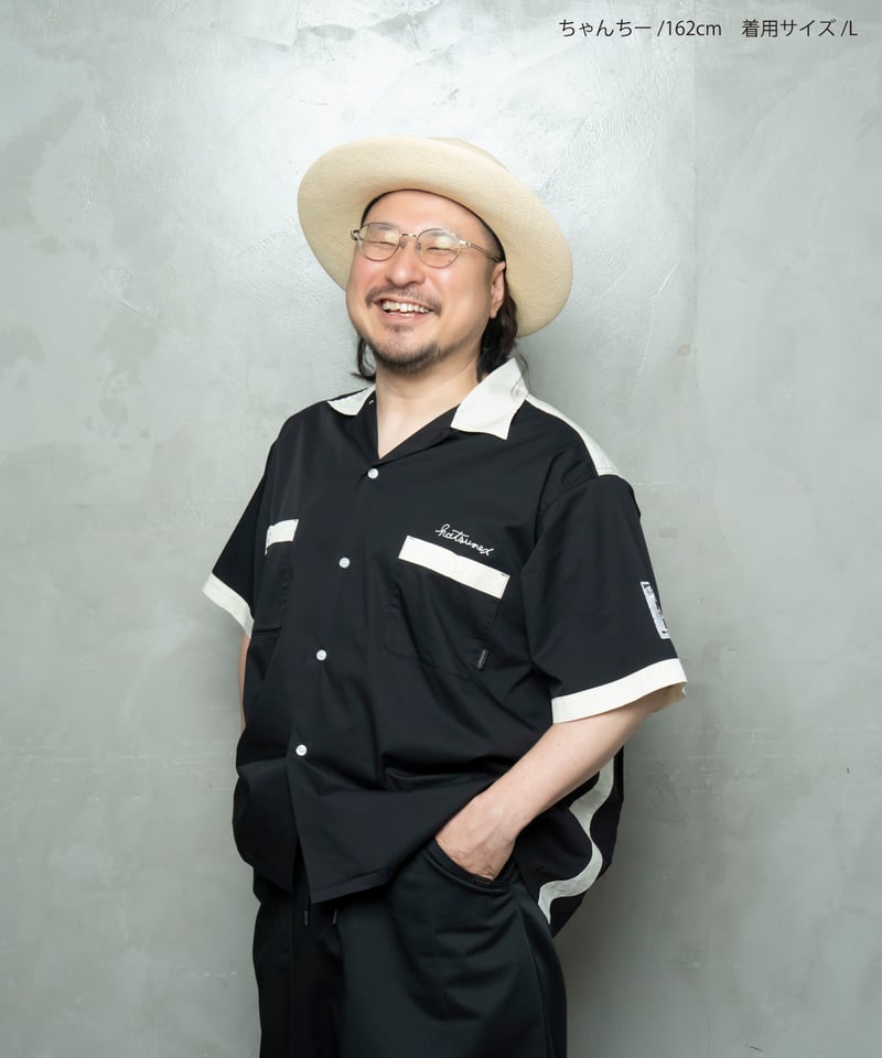 Hatsunex meets Isamu Gakiya オールディーズボウリングシャツ（ブラッ