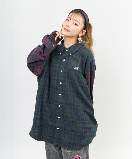 LIMITEDオーバーサイズチェックシャツ（GREEN×BURGUNDY）