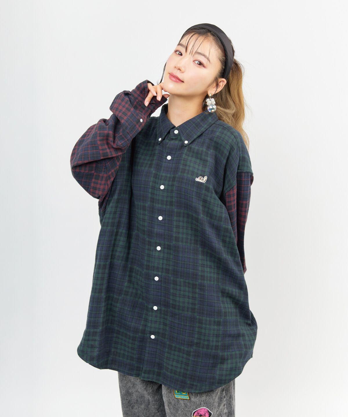 LIMITEDオーバーサイズチェックシャツ（GREEN×BURGUNDY） | HATSUNE