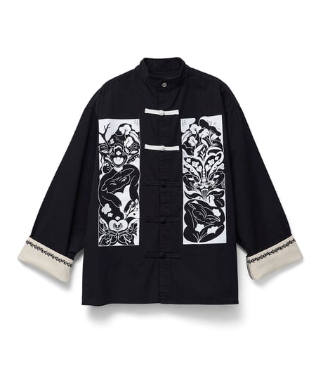 Hatsunex meets Meri Maeno "Greatful Flowers" China Shirts（Black）