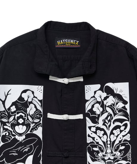 Hatsunex meets Meri Maeno "Greatful Flowers" China Shirts（Black）