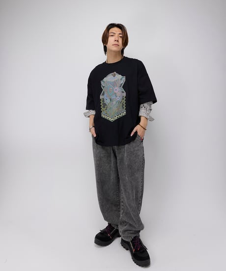 Hatsunex meets Apsu Shusei “Hatsune” フェイクレイヤードTシャツ（漆黒）