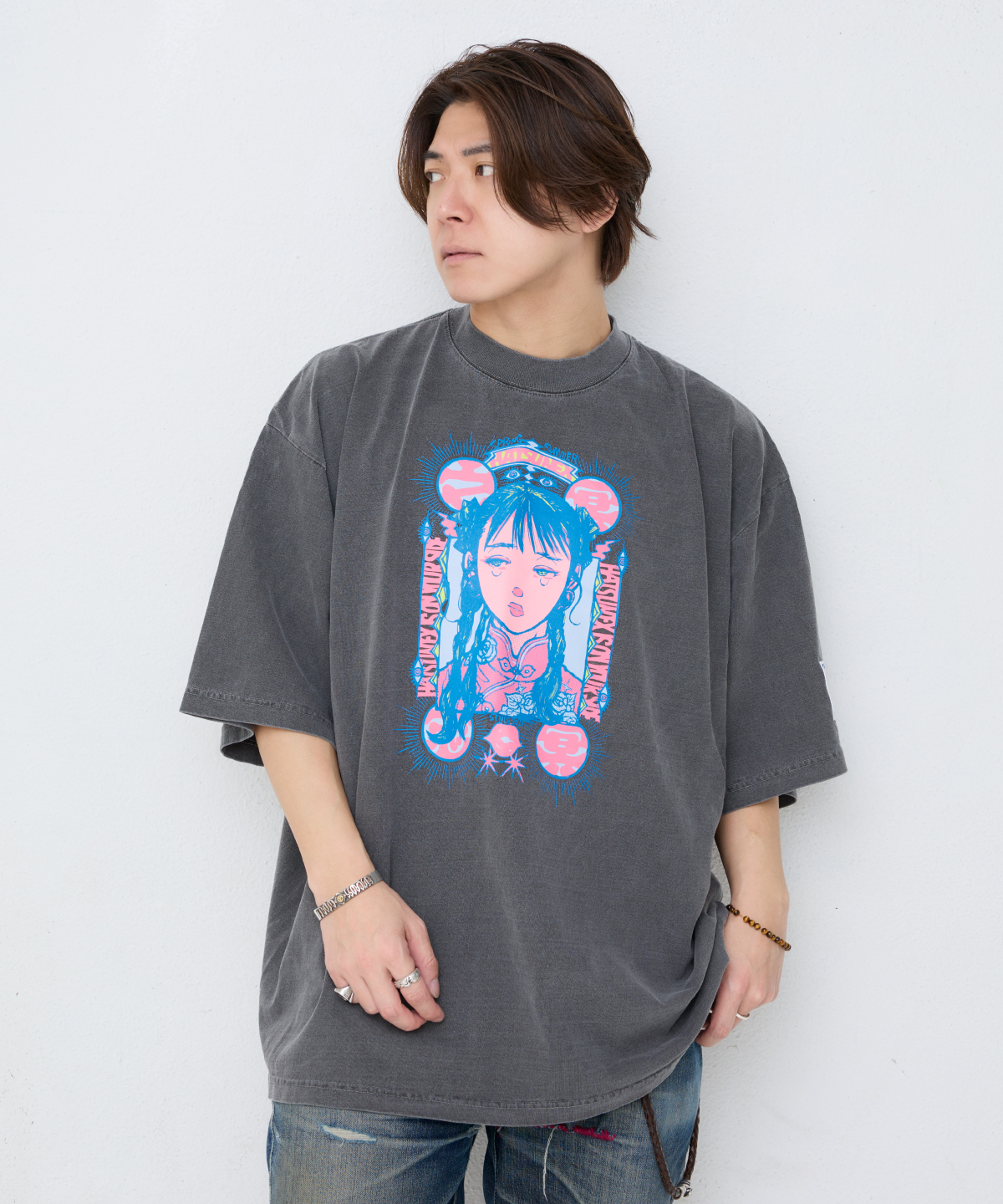 Jiangshi!? ワイドシルエットTシャツ（オールドブラック