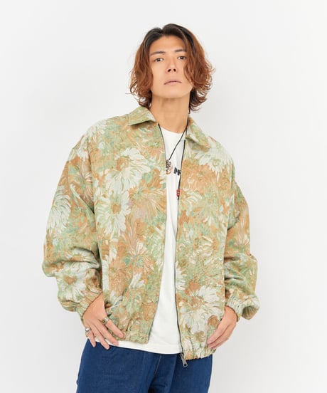 ヴィンテージ風ゴブラン織りビッグシルエットブルゾン（GREEN）