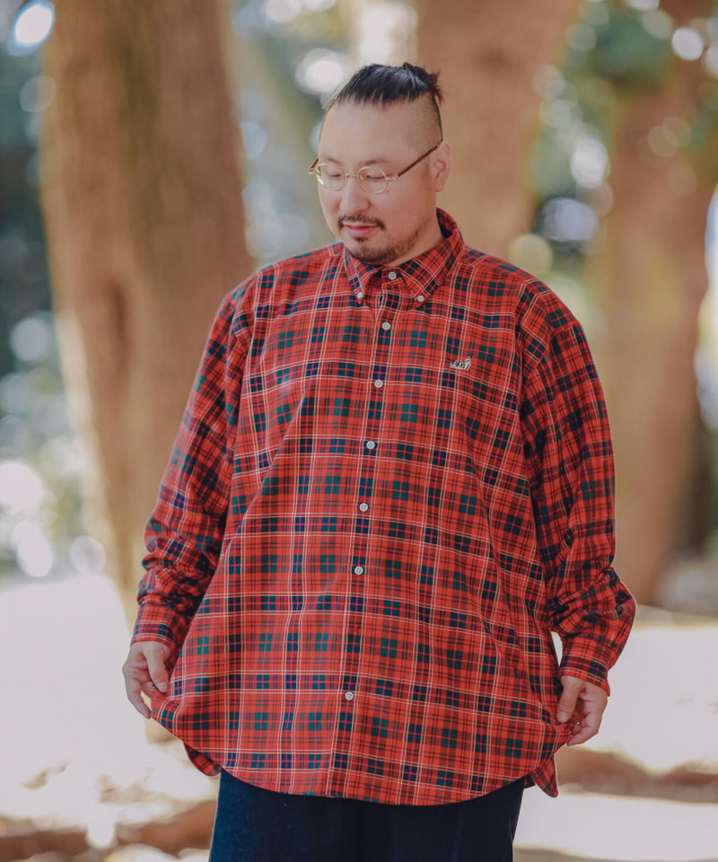 袖丈61cmサブカルチャー SC OMBRE CHECK SHIRT RED サイズ1