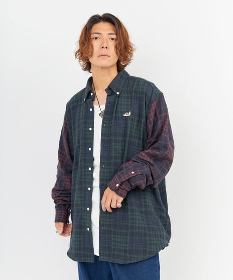 LIMITEDオーバーサイズチェックシャツ（GREEN×BURGUNDY）