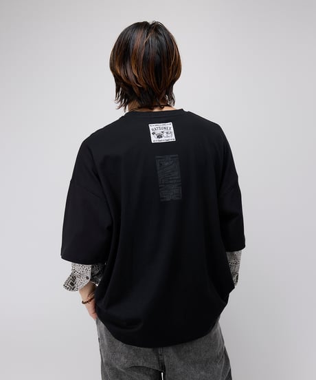 Hatsunex meets Apsu Shusei “Hatsune” フェイクレイヤードTシャツ（漆黒）
